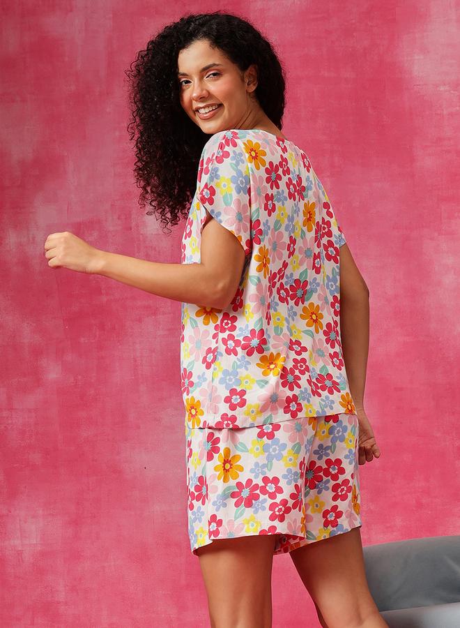 Clovia Floral Print T-Shirt and Shorts Set - Image 5